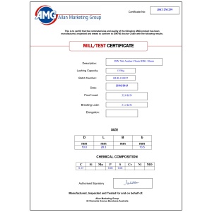 AMG Marine Chain & Fittings Certificates