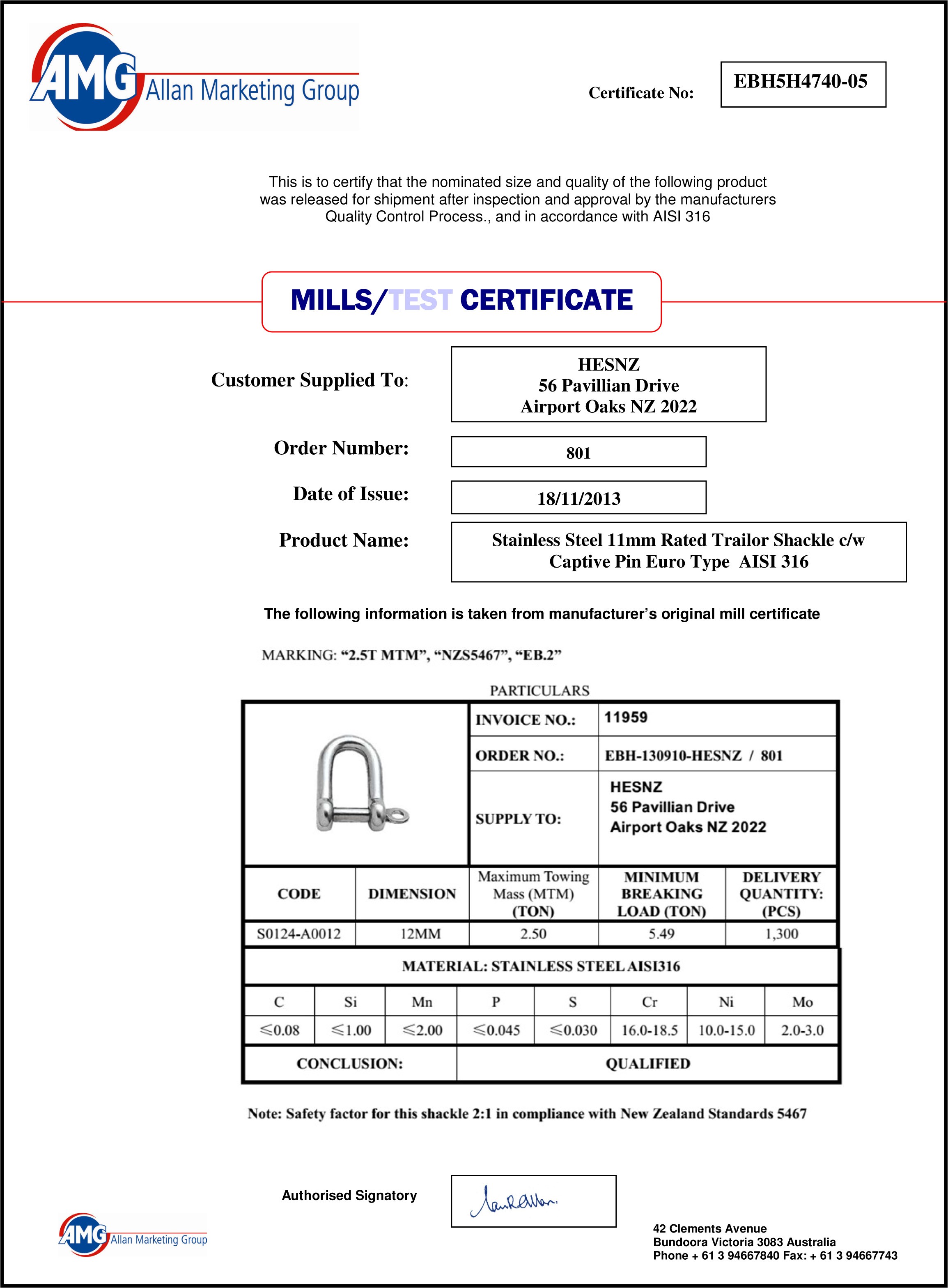 Stainless Product Certificates