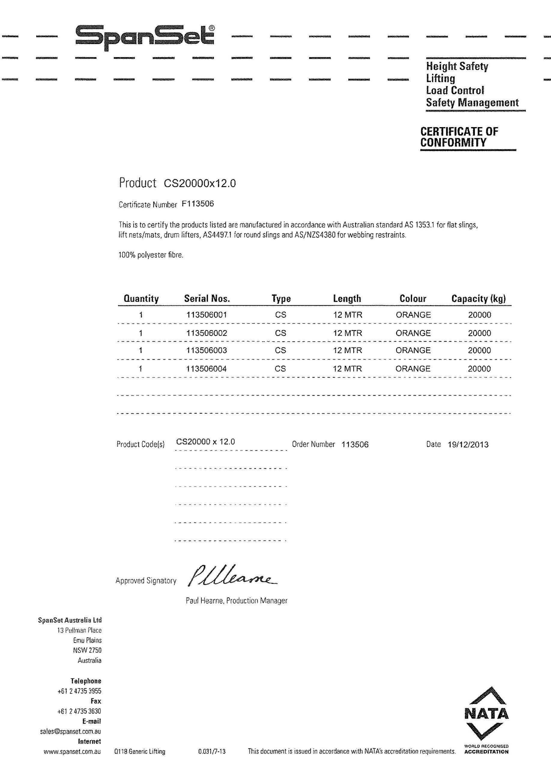Lifting Sling Certificates