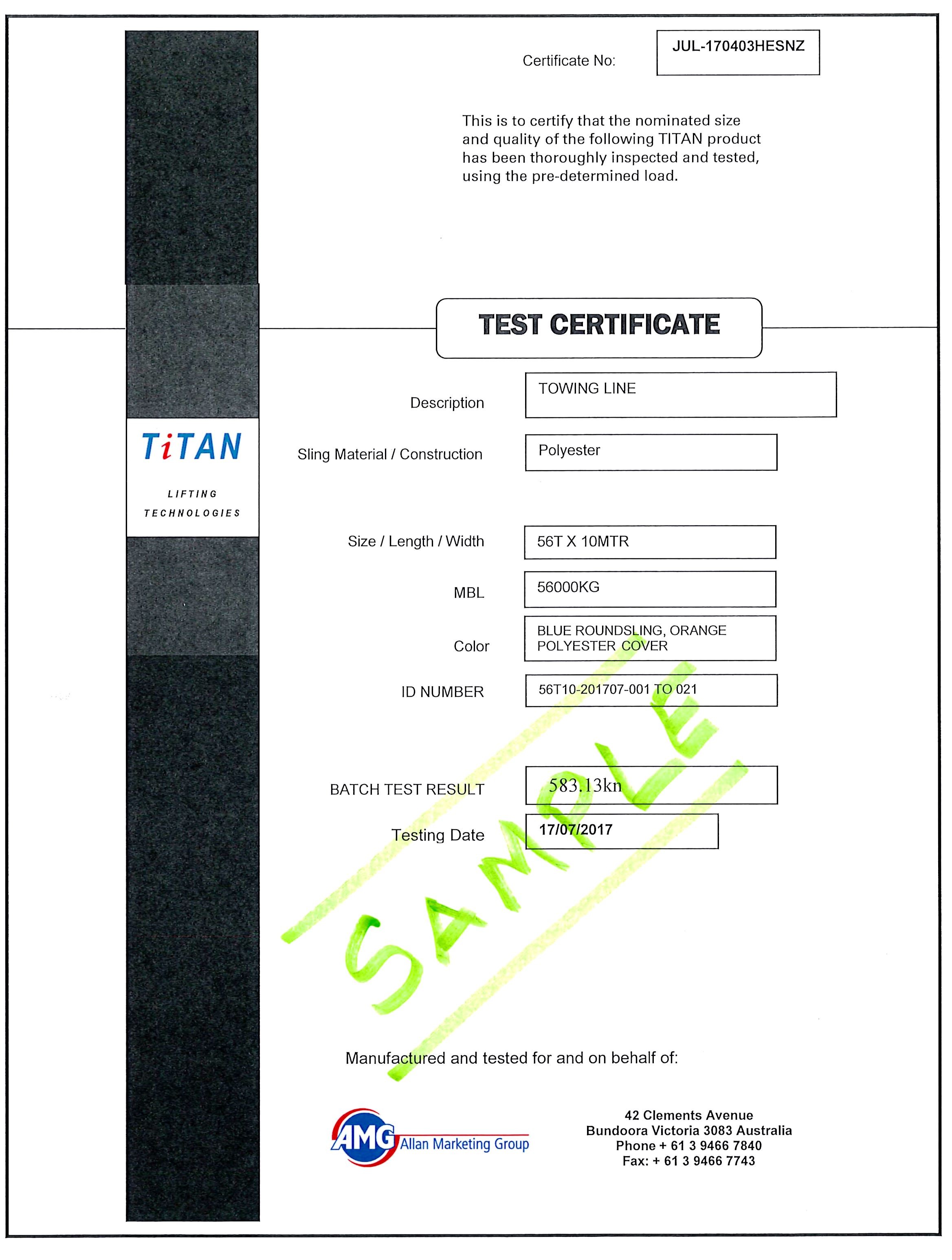 TiTAN Recovery & Towline Certificates