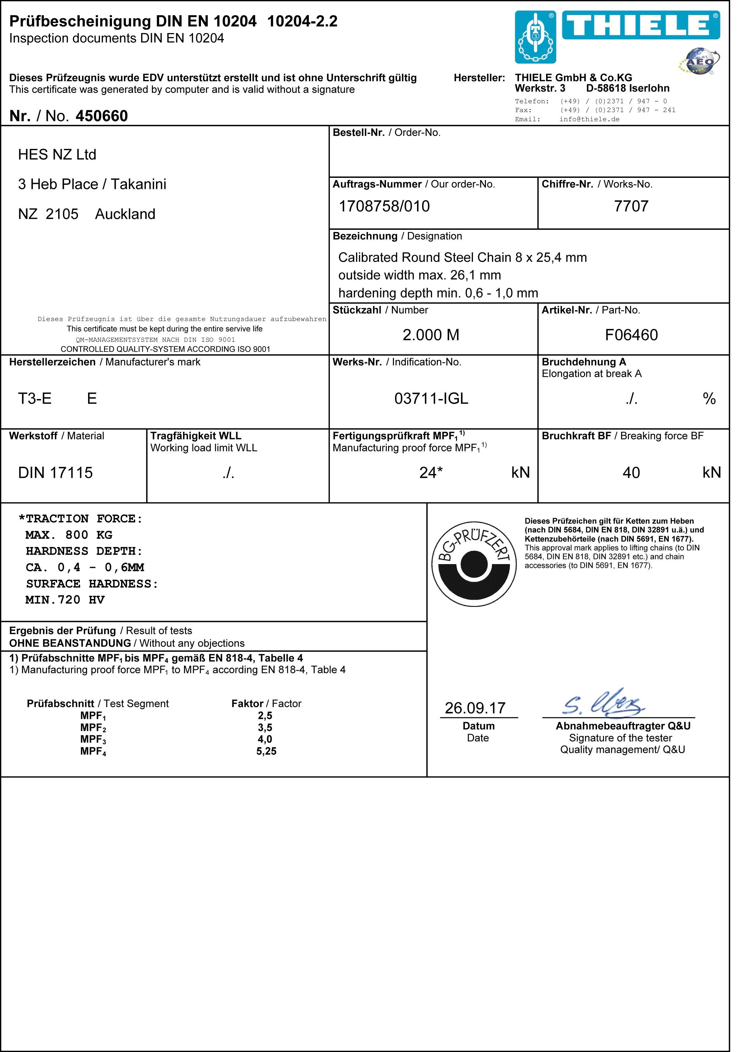 THIELE Certificates - Poulty Etc...
