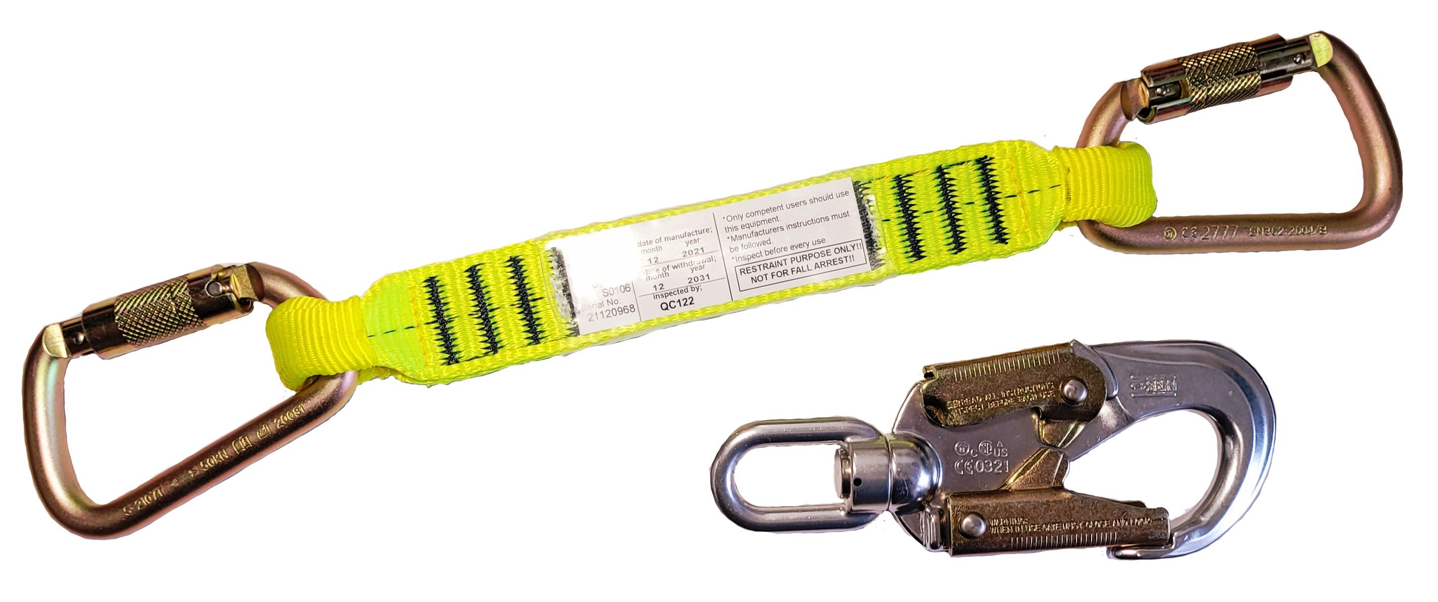 35mm Web Short Connector C/w Karabiners & Swivel Safety Hk