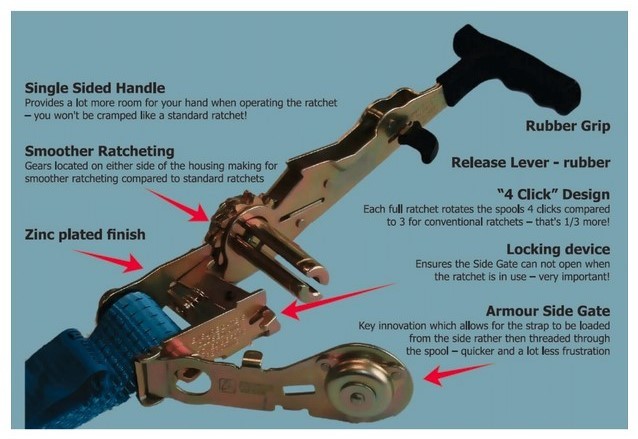 2.5T QUICK Side Loading Ratchet Tie Down 50mm 9.0m