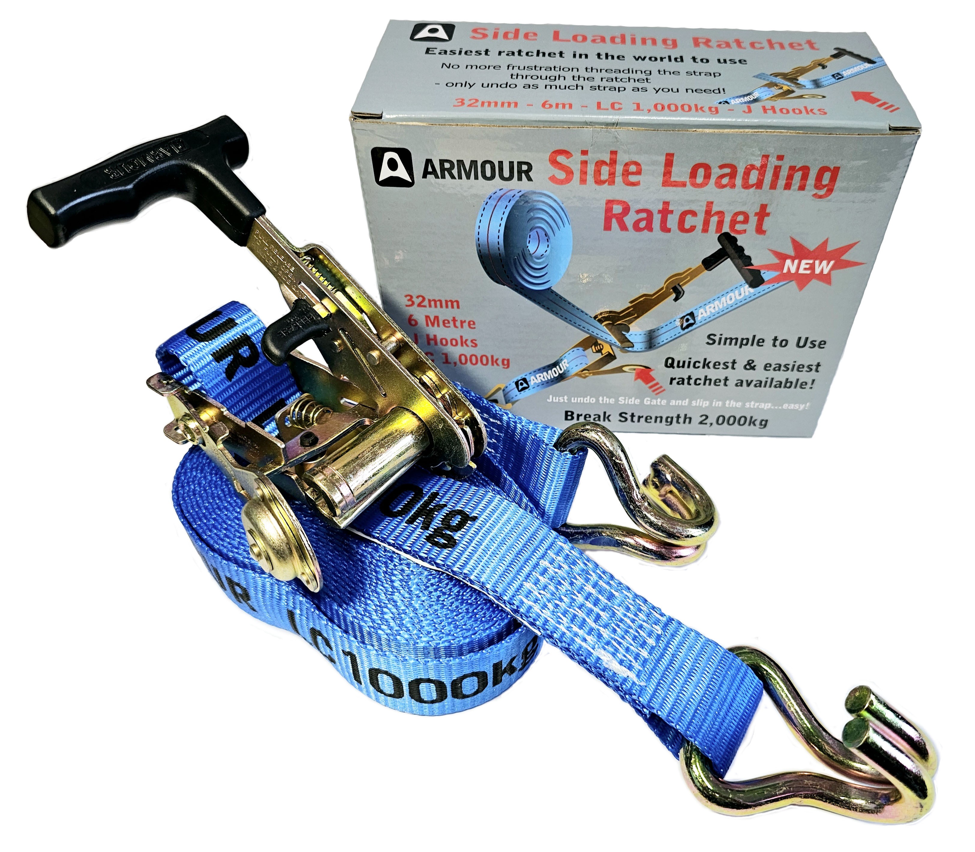 1.0T QUICK Side Loading Ratchet Tie Down 32mm 6m c/w J Hks