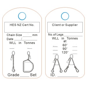 HES Lifting Chain Set Rating ID Tag