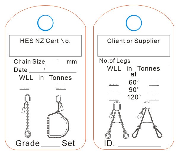 HES Lifting Chain Set Rating ID Tag