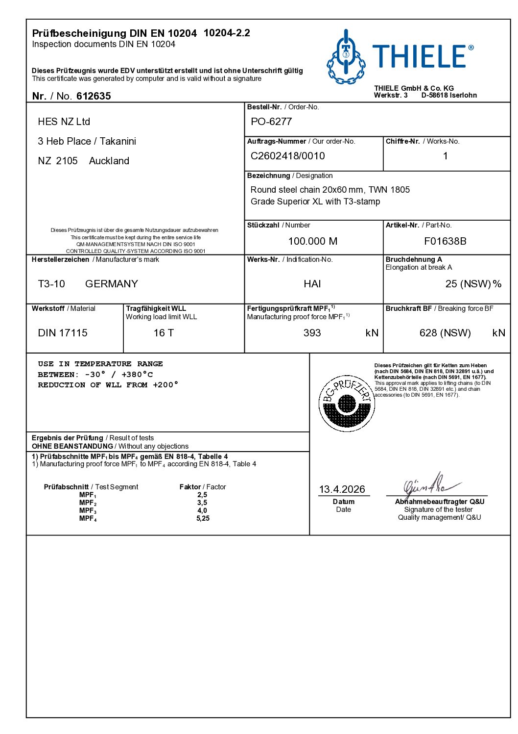 THIELE G100 Certificates - Image 3